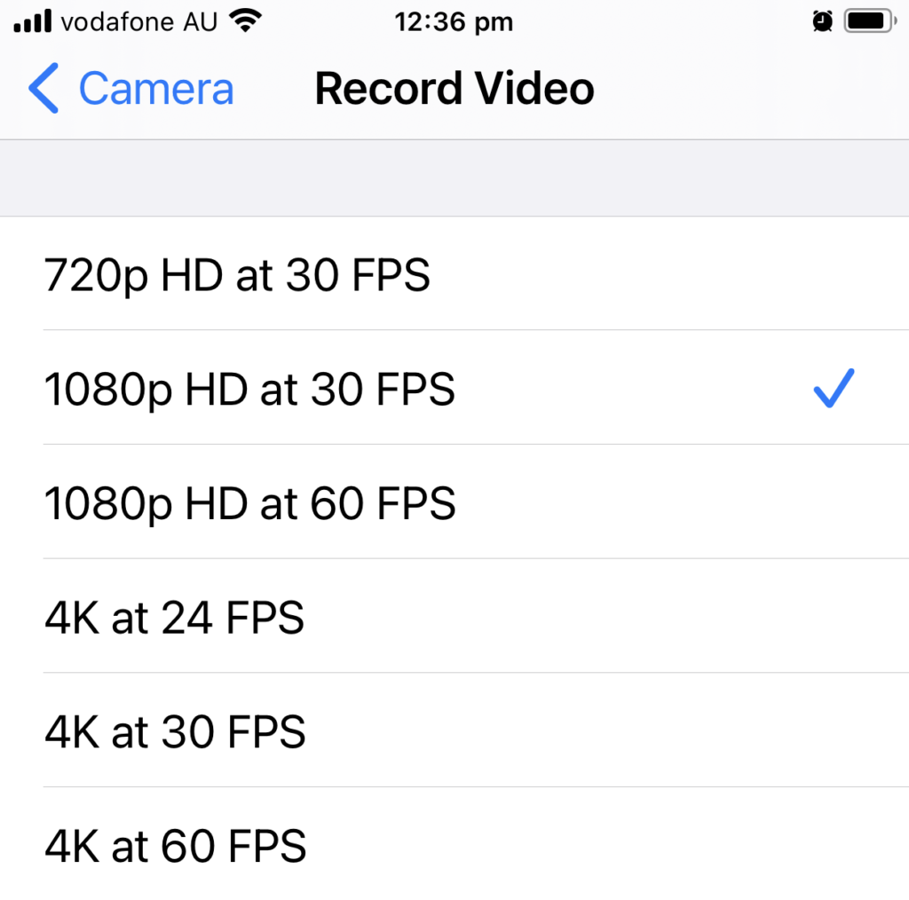 Video recording settings